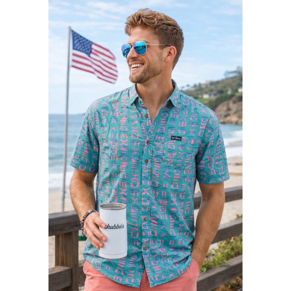 Chubbies The Nutter Shirt Men‎ Sz Large Blue Pink Hawaiian Aztec Tribal Chubbies